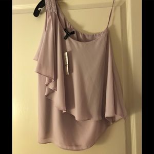 NWT White House Black Market one shoulder lavender shirt. Size 6
